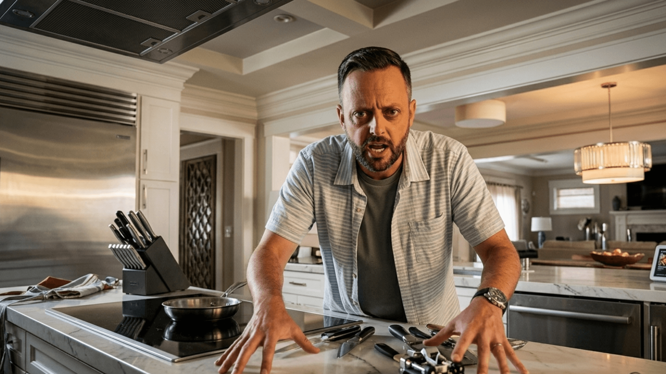 How to Get The Breadwinner Nate Bargatze Light Gray Striped Shirt & Recreate His Effortless Style